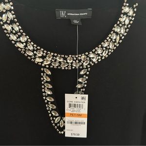 INC Petite Small lightweight long sleeve sweater with decorated neckline